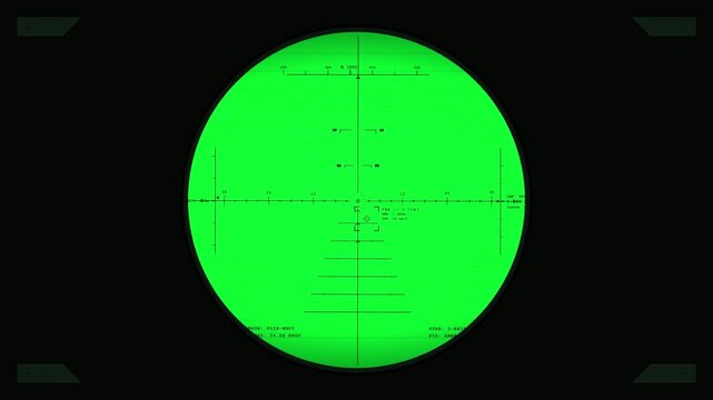 Night vision rifle scope reticle optical sight seamless loop background animation for tactical gaming and military overlay seamlessly looping video of a with crosshairs and rangefinder markings