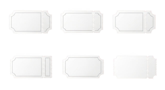 Set of blank event tickets isolated on transparent background