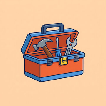 Open Tool Box with Hammer Wrench and Screwdriver Vector