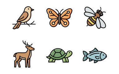 Obraz premium Nature and Wildlife Icon Set in Flat Line Art Style