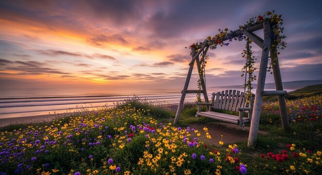 Swing flowers sunset sky