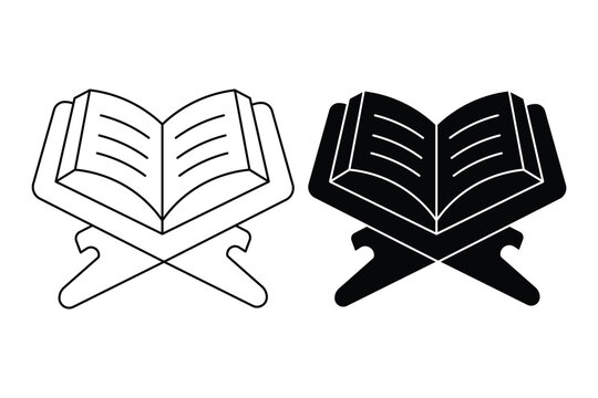 Simple vector set of holy Quran on traditional rehal stand for Islamic design projects.