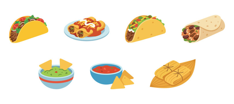 cartoon mexican food menu set