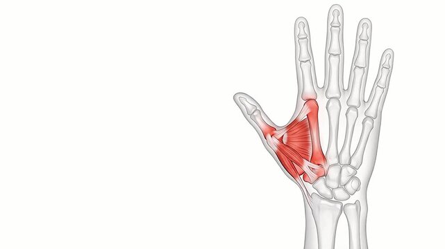 3D Medical Illustration of Human Hand Thenar Muscles and Thumb Movement
