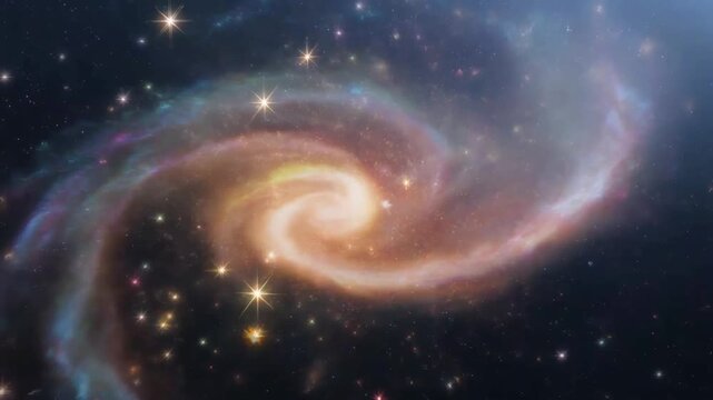 Radiant spiral galaxy spinning in deep space video footage showcasing bright star clusters and cosmic nebula