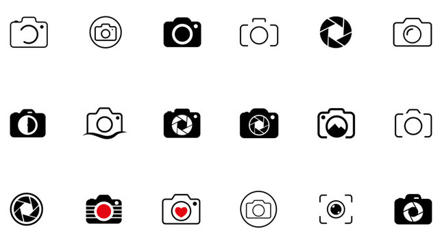 Camera Icon Set, Photography Symbols, Digital Camera, Photo, Lens, Aperture and Photography Vector Icons