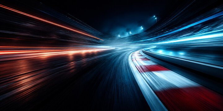 High Speed Race Track with Glowing Motion Blur Light Trails