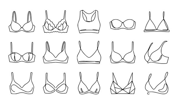 Abstract brassiere bra continuous single line hand drawn vector illustration set