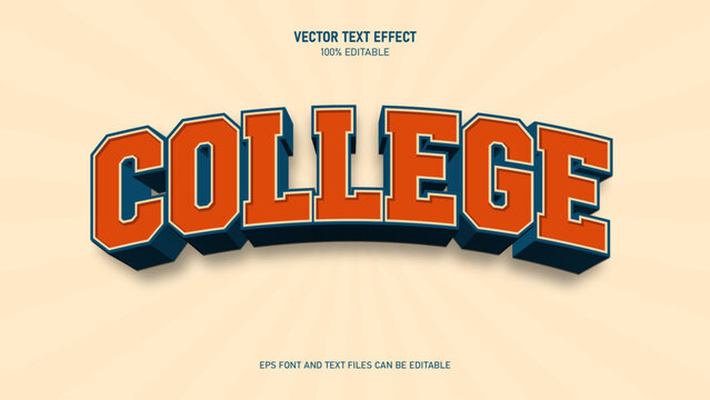 College varsity sport 3d retro vector text effect editable template
