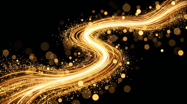 Bright yellow spark flying in dark night with glowing trail