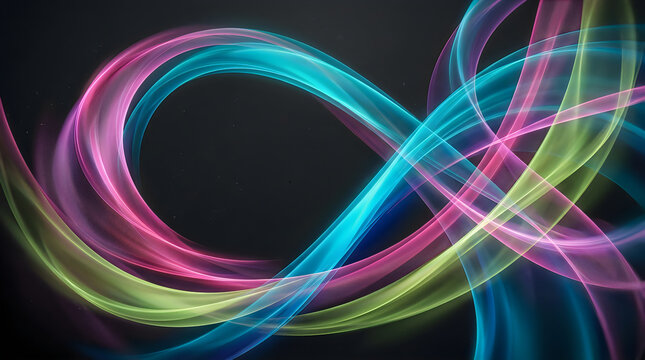 Colorful abstract flowing light trails in dark background