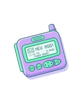Retro purple electronic pager beeper device isolated on white background graphic art