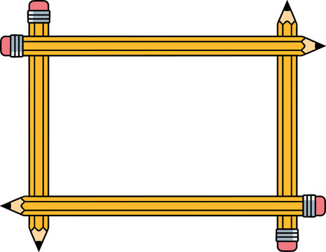 Yellow Pencil Frame with Four Pencils, School and Education Vector Illustration