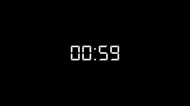 Digital countdown timer showing two minutes on black background, 02:00 clock display