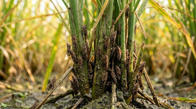 Rice Crop Pest Damage and Disease Infestation in Asian Paddy Fields