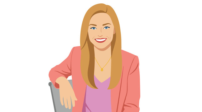 Blonde executive in coral blazer modern leadership flat vector illustration for corporate linkedin profiles