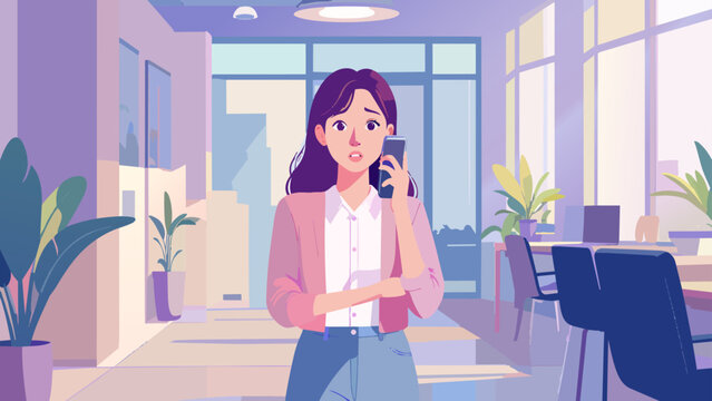 スマートフォンで不安そうに電話をする女性_1920x1080px
