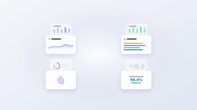 Dual tier counter rotating cylindrical belts of enterprise performance analytics cards