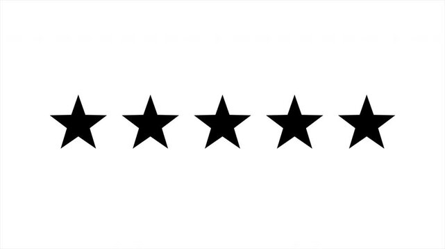 5 Star Rating animation.Animated of 5 stars rating. animation video on white background.