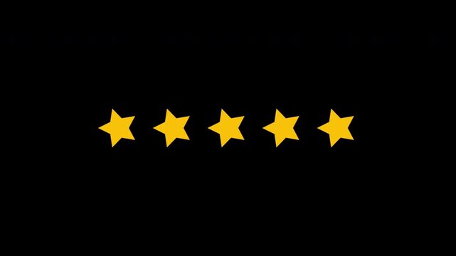 five star rating concept animation on black background ,star review concept 4K
