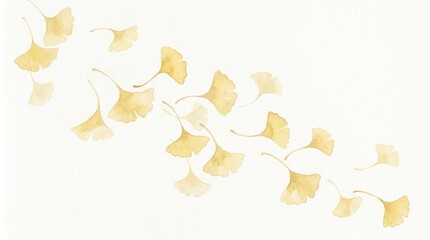 Naklejka premium Soft golden ginkgo leaves scattered on white background, calm autumn elegance