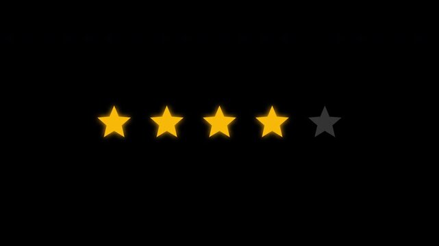 Simple five star rating animation. 5 star rating 4k animation video on black backgroud
