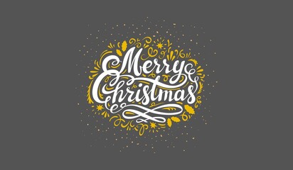 Merry christmas handwritten lettering typography with golden decorative elements © Graphics World