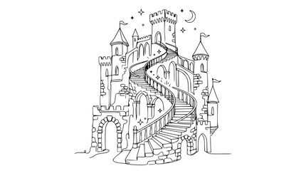 Fototapeta premium Fairytale Castle Staircase Illustration - Fantasy Architecture