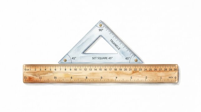 Set square and measuring ruler showing precise angles for geometry work