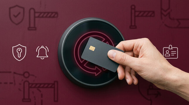 Secure Electronic Access Control System with Hand Using Smart Card on RFID Reader for Business Entry and Identification Technology Background