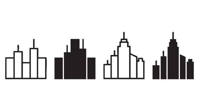 City skyline building icons set for urban design projects.