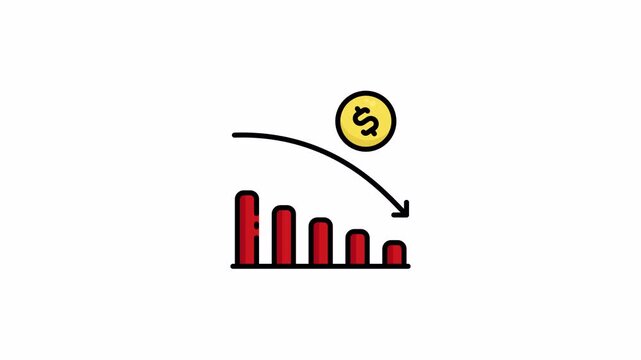 Financial Loss and Economic Downturn Icon with Decreasing Bar Chart and Dollar Symbol