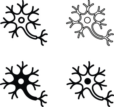 Neuron Cell Vector Icon Set - Brain Cell, Nerve Cell, and Neuroscience Line Art Symbols