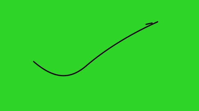 Minimalist black line graphic growing upward on green screen chroma key background for financial business growth and data analytics presentation template an animated chart showing progress