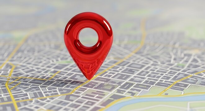 Bright Red Location Marker Pin on City Map
