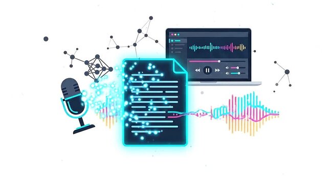 Audio transcription and voice processing digital graphics animation