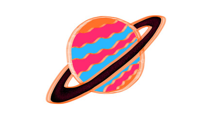 Colorful Pop Art Saturn Planet Illustration - Cute Hand Drawn Space Planet with Rings © William