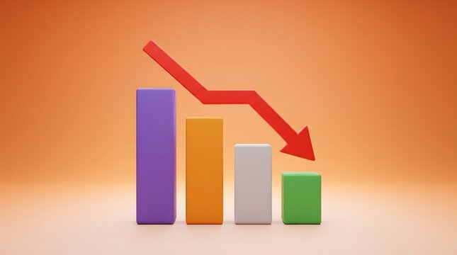 Colorful bar chart illustrates a declining financial performance trend with a noticeable downward direction in data