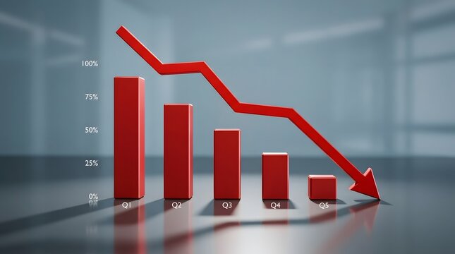 Dramatic decline in financial performance illustrated by a red downward trending bar graph