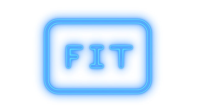 Glowing neon fitness or fit button icon isolated on transparent background. Gym club sign. Workout emblem. Sport training label. Wellness badge