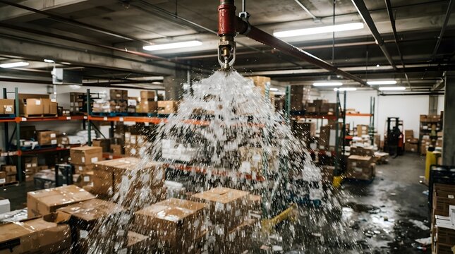 Fire Sprinkler Spraying Water for Automatic Fire Suppression System, Building Fire Safety Equipment, Emergency Protection, Fire Prevention and Commercial Property Safety
