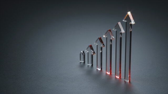 Crystal arrows climbing upward with the tallest catching a warm highlight, representing premium business growth, ambition and reaching top performance
