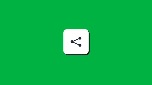 White Share Button Click By Arrow Cursor With Violet Icon Flying Out On Chroma Key Green Screen Background 4K