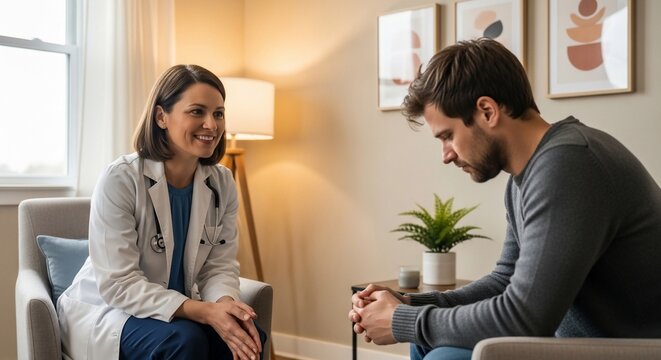 Therapist consulting patient indoors