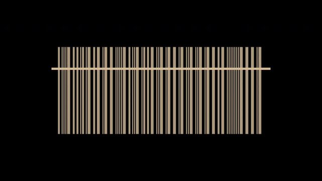 Beige barcode with scanning laser line moving, checkout scan loop, transparent background