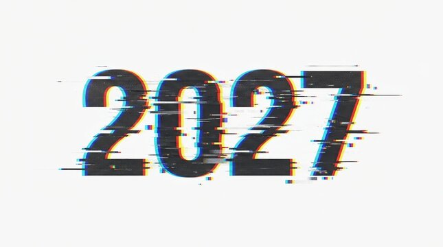 2027 glitch text effect futuristic year design for digital art and technology concepts