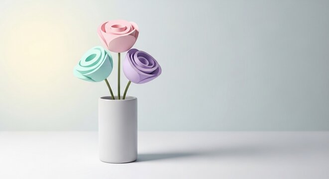 Three pastel colored artificial flowers in vase