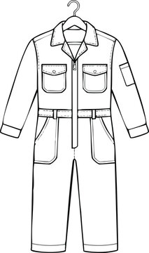 Professional mechanic coverall hanging on metal hanger isolated on white background for repair shop branding