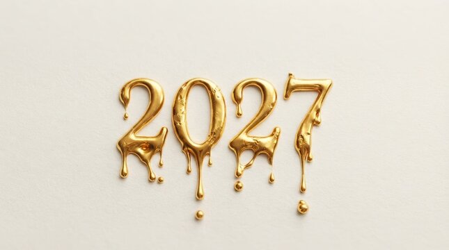 Melting gold numbers 2027 representing future new year countdown and luxury celebration design concept
