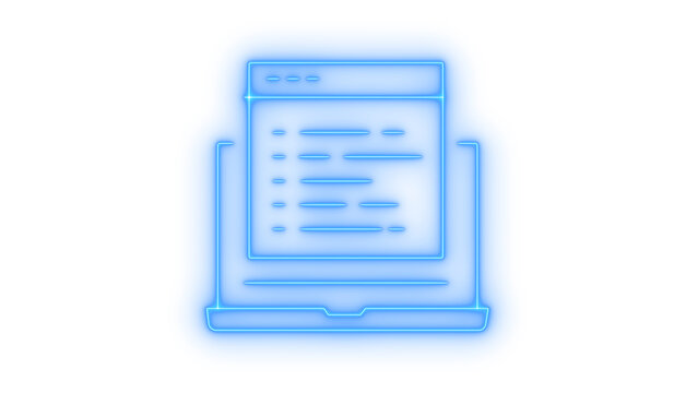 Laptop screen with code developer web browser page colorfull neon icon for programming and software engineering isolated on transparent background modern design